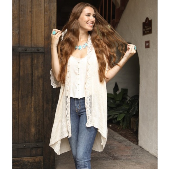 S-XXL🌓Kennedy Crinkle Scallop Lace Edge Kimono - Picture 2 of 7